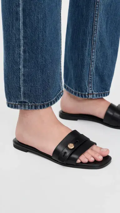 Tory Burch Romy Slides Perfect Black 6 | Thumbnail 3