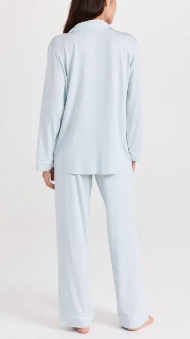 Eberjey Gisele Modal Long Pajama Set Ice Blue/ Ivory M | Thumbnail 3