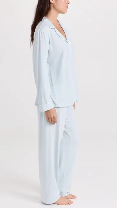 Eberjey Gisele Modal Long Pajama Set Ice Blue/ Ivory M | Thumbnail 4