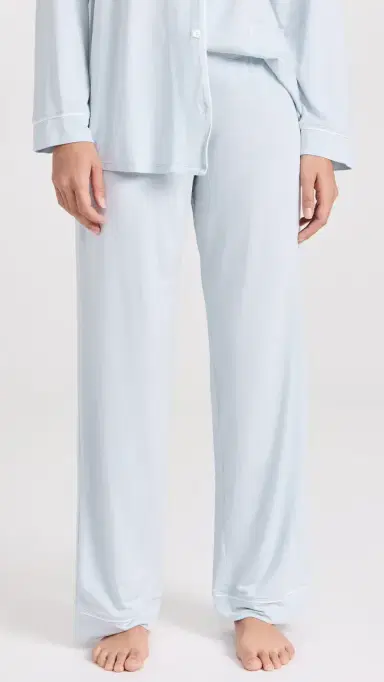 Eberjey Gisele Modal Long Pajama Set Ice Blue/ Ivory M | Thumbnail 5