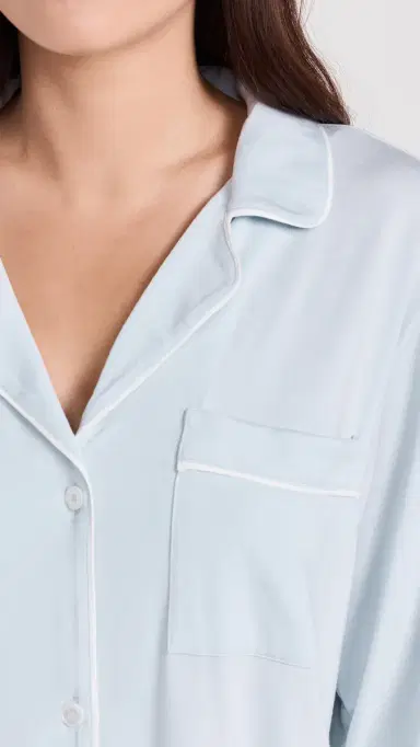 Eberjey Gisele Modal Long Pajama Set Ice Blue/ Ivory M | Thumbnail 6