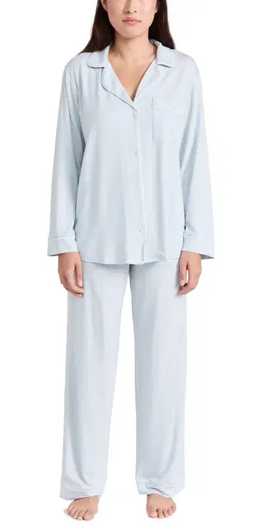 Eberjey Gisele Modal Long Pajama Set Ice Blue/ Ivory M | Thumbnail 1