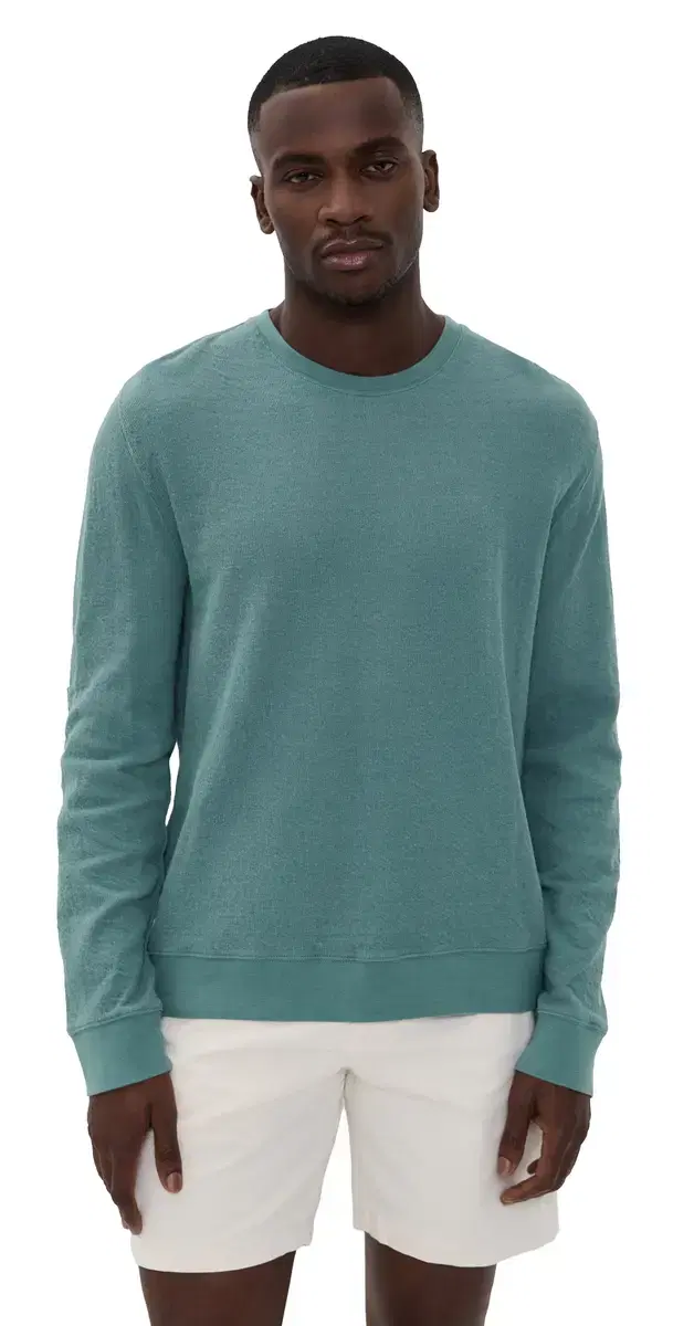 Crinkle Rib Crew Sweater teel Blue
