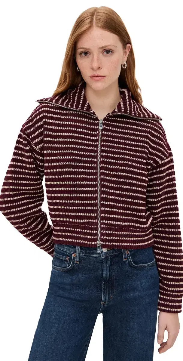 Zip Up Knit Jacket Pomegranate tripe Zip Up Knit Jacket Pomegranate tripe