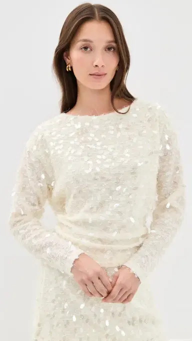 Bailey Rose Sequin Long Sleeve Top Champagne | Thumbnail 2 Bailey Rose Sequin Long Sleeve Top Champagne | Thumbnail 2