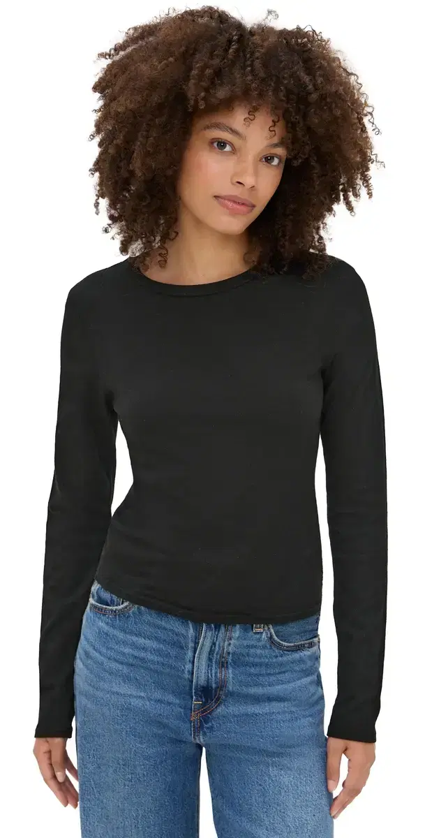 perfectwhitetee Jamie Recycled Cotton Long leeve Crew True Black