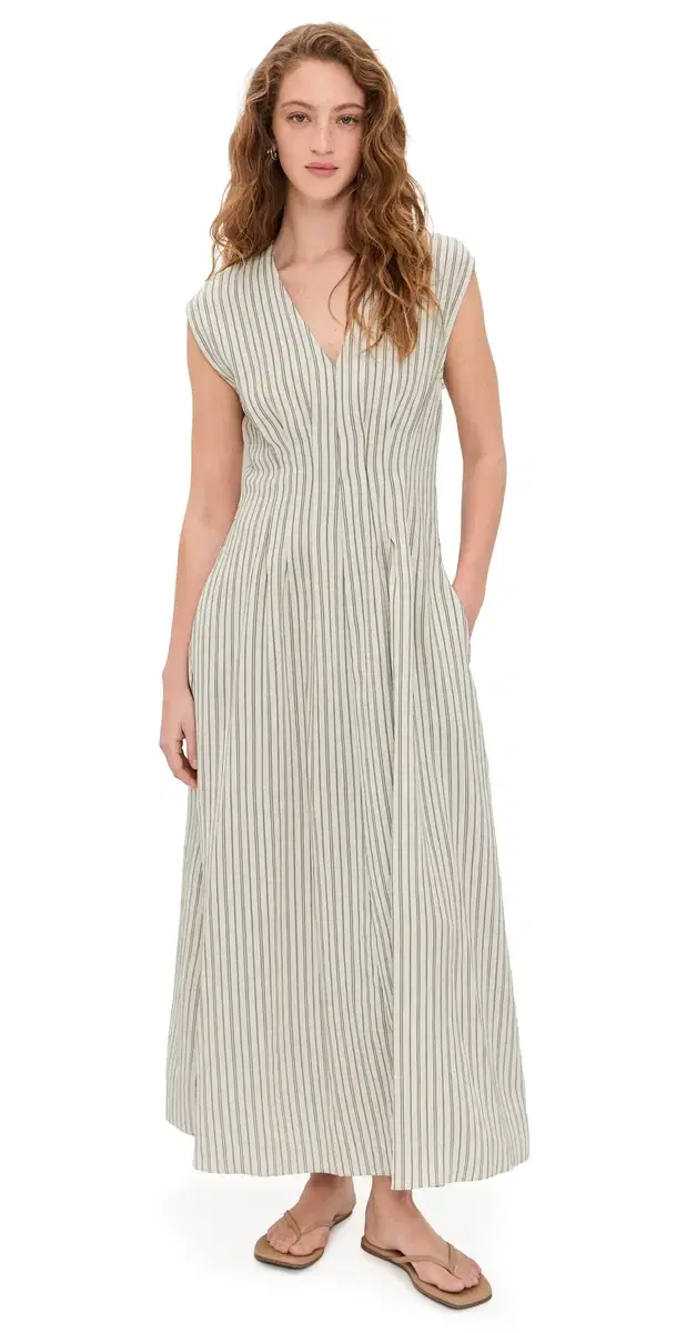 Ines Stripe Satin Dress Cream Stripe