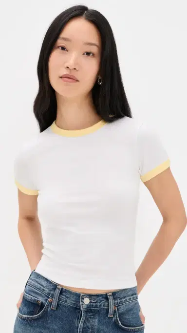 Good American Super Stretch Baby Ringer Tee White001 | Thumbnail 2 Good American Super Stretch Baby Ringer Tee White001 | Thumbnail 2