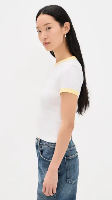 Good American Super Stretch Baby Ringer Tee White001 | Thumbnail 4 Good American Super Stretch Baby Ringer Tee White001 | Thumbnail 4
