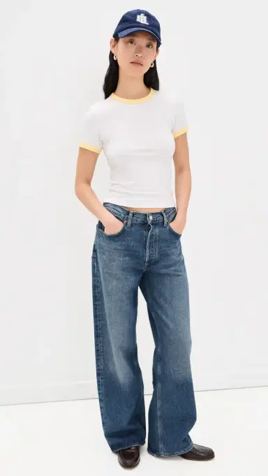 Good American Super Stretch Baby Ringer Tee White001 | Thumbnail 5 Good American Super Stretch Baby Ringer Tee White001 | Thumbnail 5