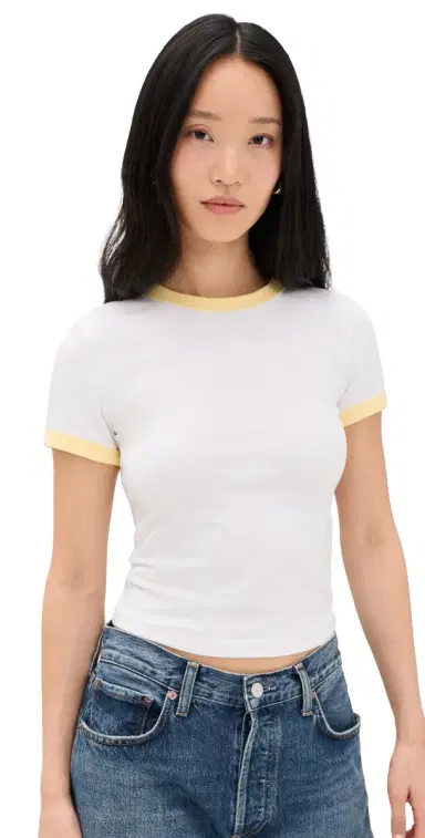 Good American Super Stretch Baby Ringer Tee White001 | Thumbnail 1 Good American Super Stretch Baby Ringer Tee White001 | Thumbnail 1