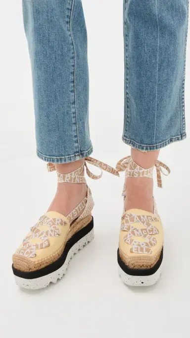 Stella McCartney Gaia Canvas Espadrilles with Logo Ribbon Banana | Thumbnail 3 Stella McCartney Gaia Canvas Espadrilles with Logo Ribbon Banana | Thumbnail 3
