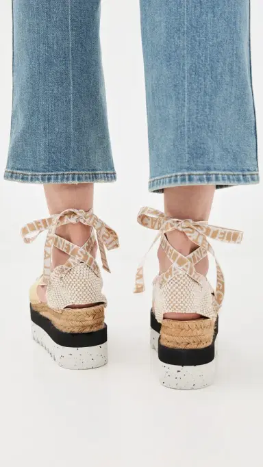 Stella McCartney Gaia Canvas Espadrilles with Logo Ribbon Banana | Thumbnail 4 Stella McCartney Gaia Canvas Espadrilles with Logo Ribbon Banana | Thumbnail 4