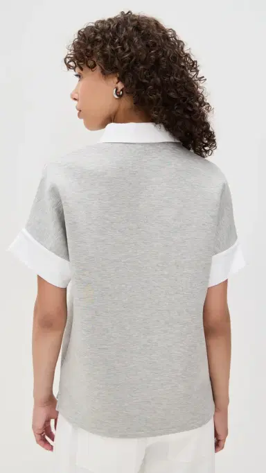 English Factory Scuba Collar Sweatshirt Heather Grey/White | Thumbnail 3