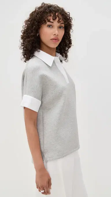 English Factory Scuba Collar Sweatshirt Heather Grey/White | Thumbnail 4
