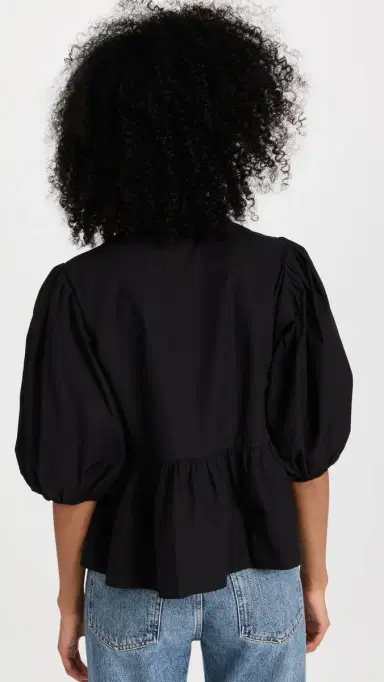 GANNI Cotton Poplin Peplum Blouse Black | Thumbnail 3