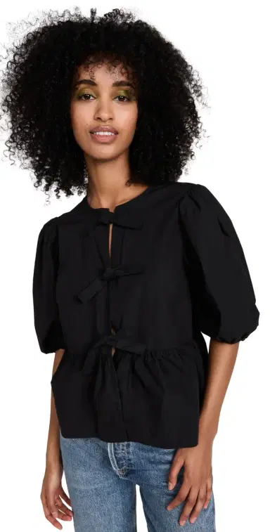 GANNI Cotton Poplin Peplum Blouse Black | Thumbnail 1