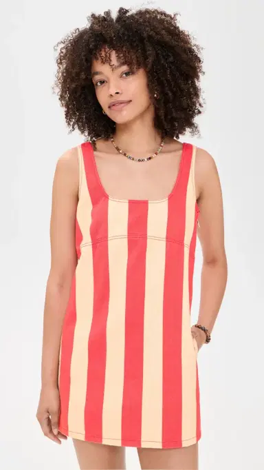 SIMONMILLER Sahara Striped Denim ini Dress Venetian Red Stripe | Thumbnail 2
