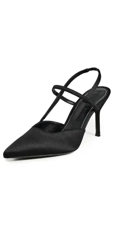 STAUD Sebastian High Heel Slingbacks Black Satin | Thumbnail 1