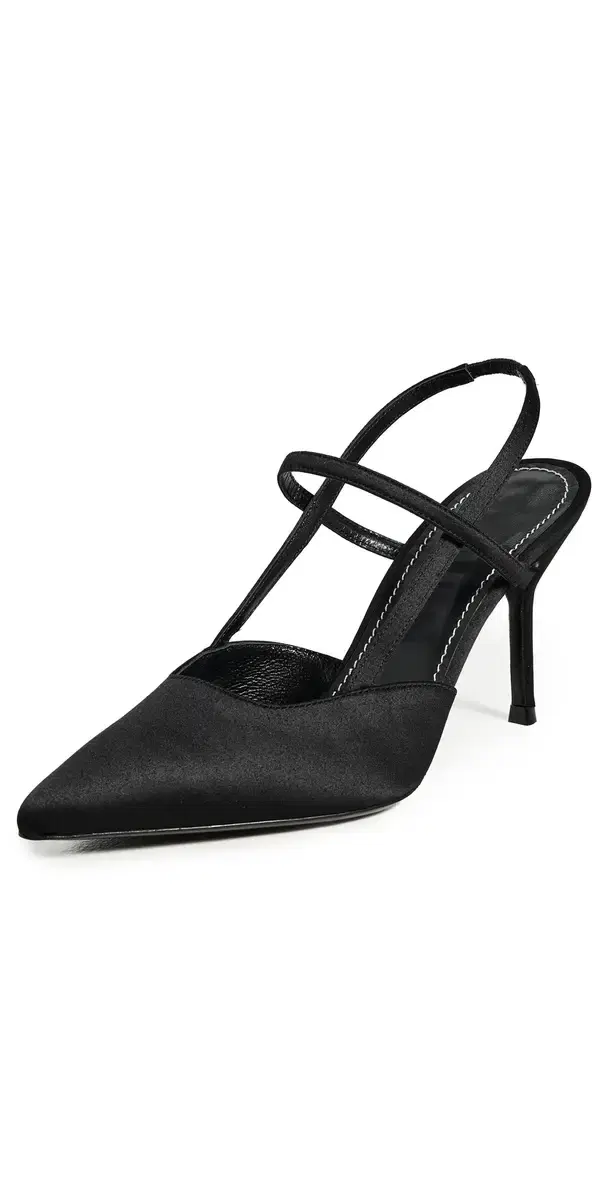 STAUD Sebastian High Heel Slingbacks Black Satin
