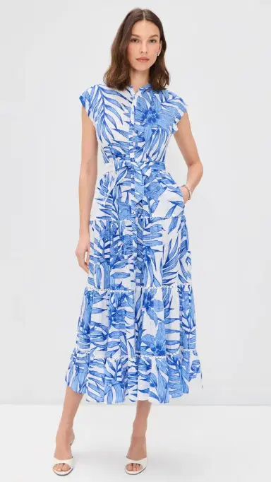 Poupette St Barth Tiered Palm Dress Blue Palm Leaf | Thumbnail 2