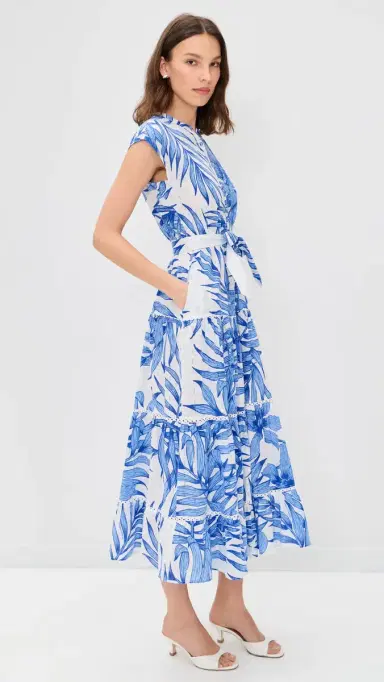 Poupette St Barth Tiered Palm Dress Blue Palm Leaf | Thumbnail 4