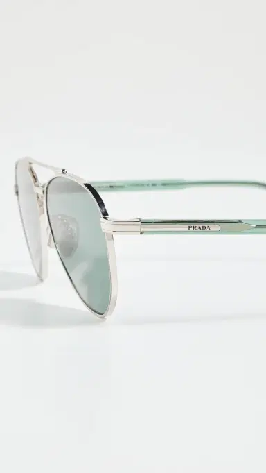 Prada PR A58S Aviator Sunglasses Silver One Size | Thumbnail 6