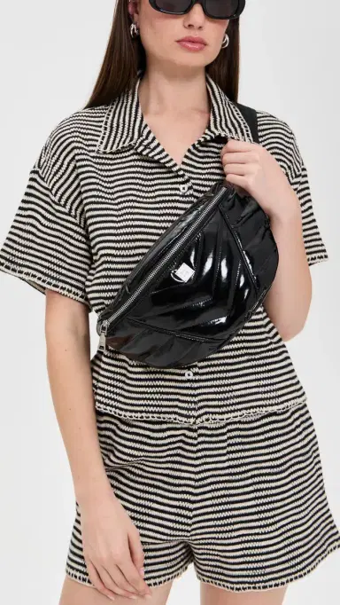 Think Royln Little Runaway Belt Bag Black Patent With Silver Hardware | Thumbnail 3