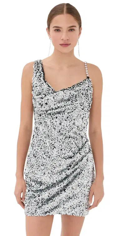 AREA Crystal Strap Sequin Mini Dress Silver | Thumbnail 1 AREA Crystal Strap Sequin Mini Dress Silver | Thumbnail 1