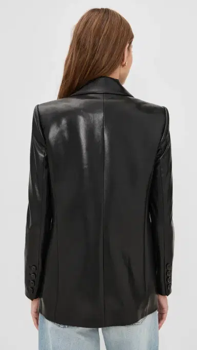 Alice + Olivia Denny Faux Leather Notch Collar Blazer Black L | Thumbnail 3 Alice + Olivia Denny Faux Leather Notch Collar Blazer Black L | Thumbnail 3