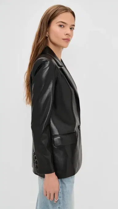 Alice + Olivia Denny Faux Leather Notch Collar Blazer Black L | Thumbnail 4 Alice + Olivia Denny Faux Leather Notch Collar Blazer Black L | Thumbnail 4