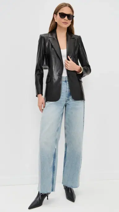 Alice + Olivia Denny Faux Leather Notch Collar Blazer Black L | Thumbnail 5 Alice + Olivia Denny Faux Leather Notch Collar Blazer Black L | Thumbnail 5