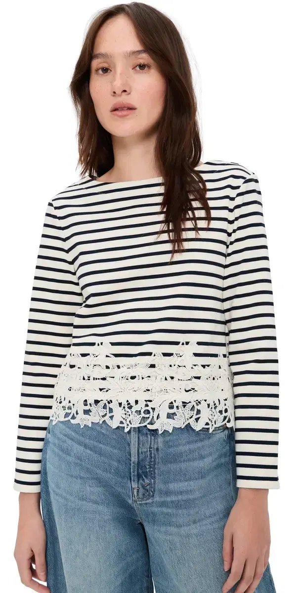 Hovey Top with Lace Dove/Navy Stripe