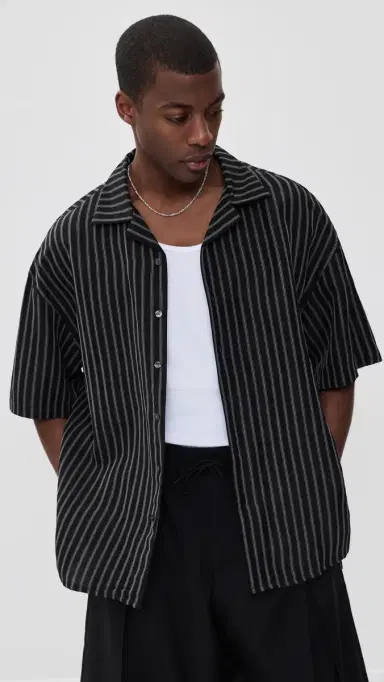 Willy Chavarria Camp Collar Shirt White/Black tripe | Thumbnail 2