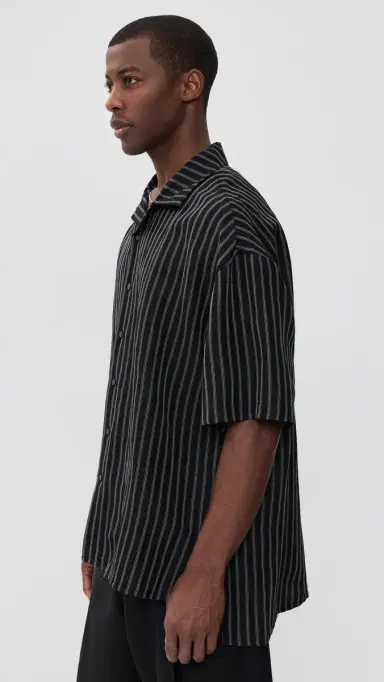 Willy Chavarria Camp Collar Shirt White/Black tripe | Thumbnail 4
