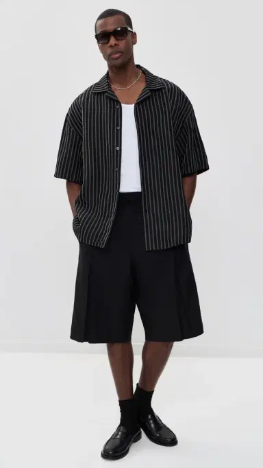 Willy Chavarria Camp Collar Shirt White/Black tripe | Thumbnail 5