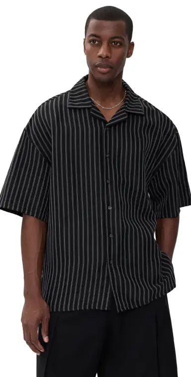 Willy Chavarria Camp Collar Shirt White/Black tripe | Thumbnail 1