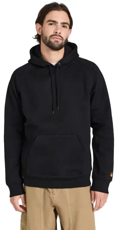 Carhartt WIP Hooded Chase Sweatshirt Black/Gold | Thumbnail 1 Carhartt WIP Hooded Chase Sweatshirt Black/Gold | Thumbnail 1