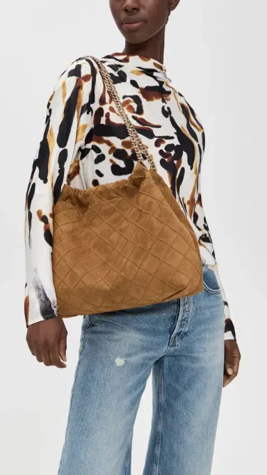 Tory Burch Fleming Suede Hobo Bag Chicory Brown One Size | Thumbnail 3