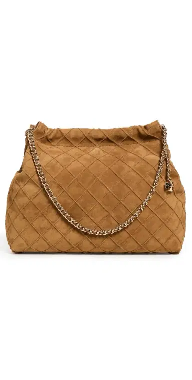 Tory Burch Fleming Suede Hobo Bag Chicory Brown One Size | Thumbnail 1