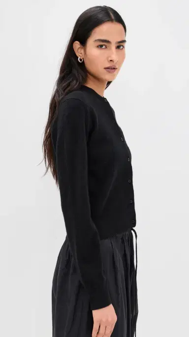 White + Warren Cashmere Crew Neck Cardigan Black | Thumbnail 4
