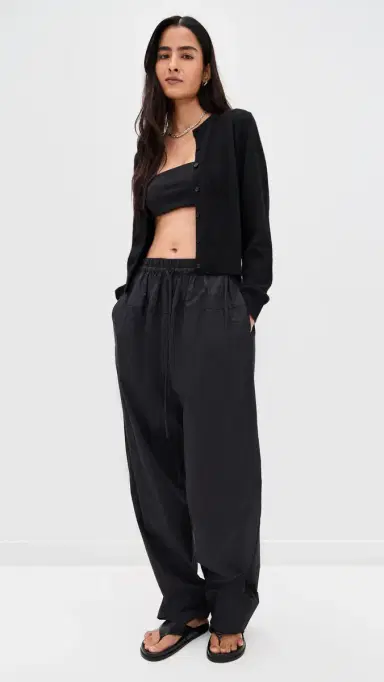 White + Warren Cashmere Crew Neck Cardigan Black | Thumbnail 5