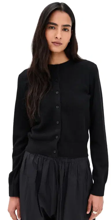 White + Warren Cashmere Crew Neck Cardigan Black | Thumbnail 1