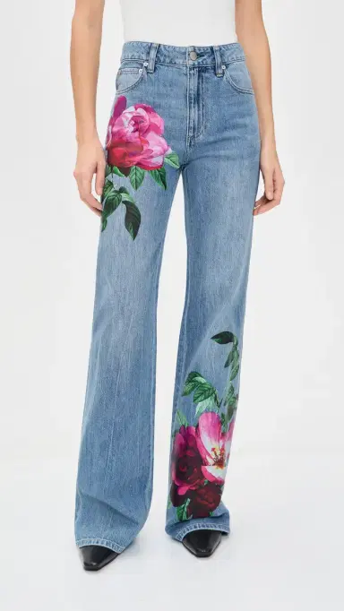 ALICE + OLIVIA Chic Full Length Jeans Denver Bright Blue/Emprs Bloom | Thumbnail 2