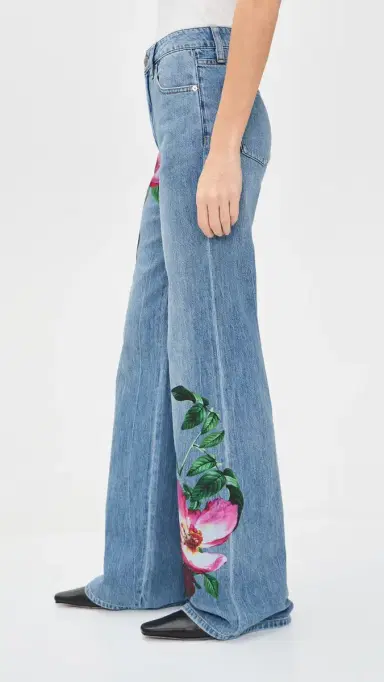 ALICE + OLIVIA Chic Full Length Jeans Denver Bright Blue/Emprs Bloom | Thumbnail 4