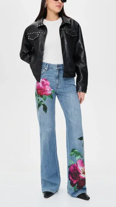 ALICE + OLIVIA Chic Full Length Jeans Denver Bright Blue/Emprs Bloom | Thumbnail 5