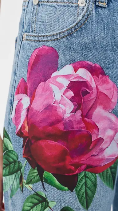ALICE + OLIVIA Chic Full Length Jeans Denver Bright Blue/Emprs Bloom | Thumbnail 6
