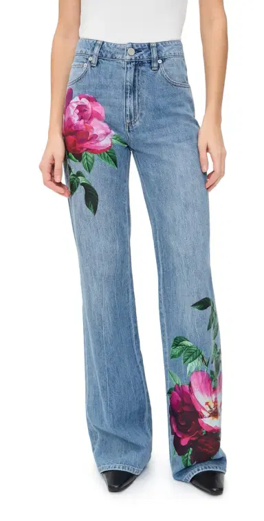 ALICE + OLIVIA Chic Full Length Jeans Denver Bright Blue/Emprs Bloom | Thumbnail 1
