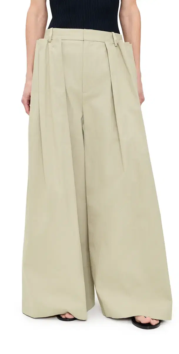 Tibi Luxe Twill Tucked Pleated Petite Trousers Taupe