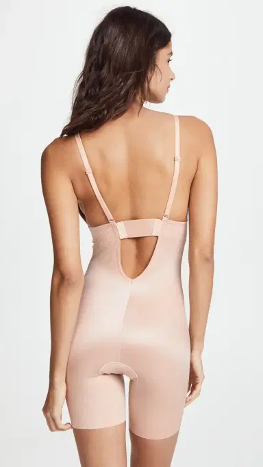 SPANX shape Suit Your Fancy Plunge Low-Back Mid-Thigh Bodysuit Champagne Beige | Thumbnail 3